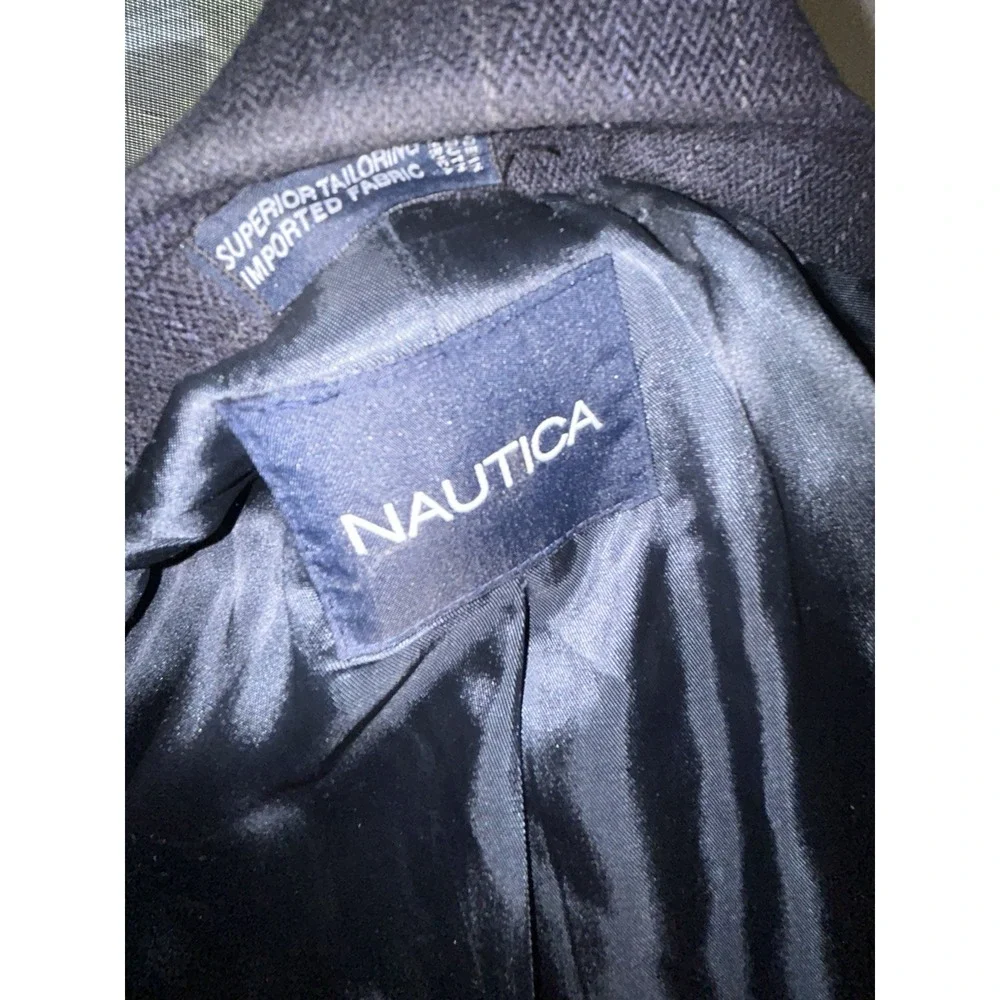 Vtg 80s Nautica Sports Coat 43L Navy Cashmere Wool Blend Plaid Windowpane